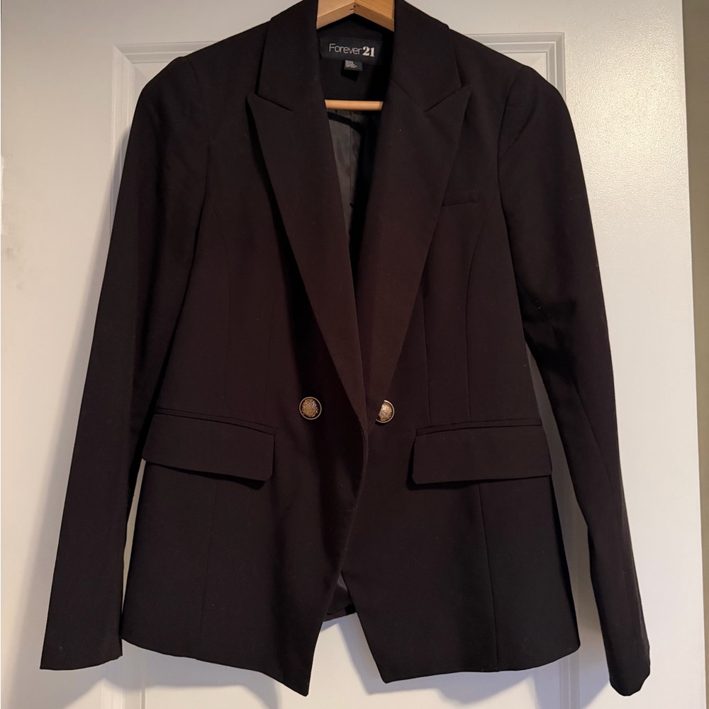 Forever 21 Elegant Black Blazer with Gold Buttons